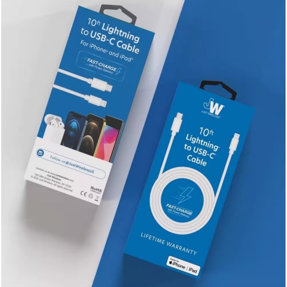 Just Wireless 10ft Mfi USB-C Fast Charging & Data Transfer Cable for iPhone